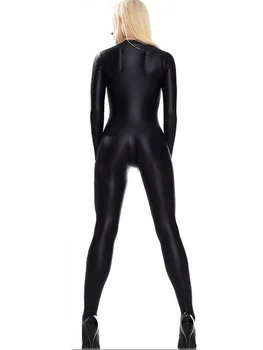 Negru Fullbody Fermoar Frontal Spandex Strâns Zentai Costum De Cosplay, Costume De Halloween