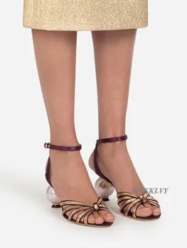 Ciudat Tocuri inalte sandalias Femeie Perla Mare Tocuri inalte Bandă Îngustă peep toe glezna curea Sandale de vara rochie de petrecere pantofi 2020