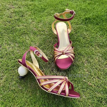 Ciudat Tocuri inalte sandalias Femeie Perla Mare Tocuri inalte Bandă Îngustă peep toe glezna curea Sandale de vara rochie de petrecere pantofi 2020