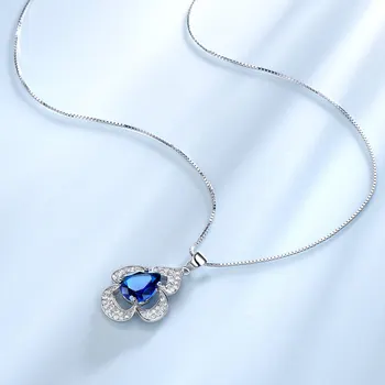UMCHO Lux Albastru Safir Pandantive Coliere pentru Femei Argint 925 Picătură de Apă de Flori Colier cu Lanț de Partid Bijuterii