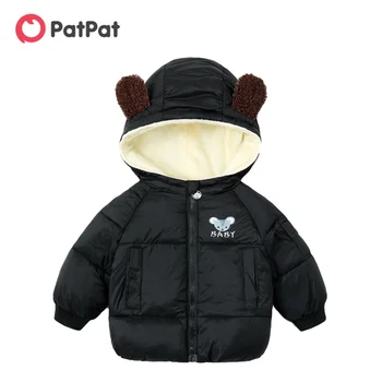 PatPat 2020 New Sosire Iarna Pentru Copii Toddler Animal Mouse-Scrisoare De Imprimare Buzunar Cu Gluga Jos Haina Pentru Copii Toddler Băiat Jachete De Blana
