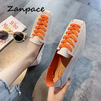 ZANPACE Casual Square Toe Pantofi Platforma Nouă Primăvară Dantelă-Up PU Mocasini Pantofi pentru Femei 2021 Plat Moale cu Pantofi de Piele de sex Feminin