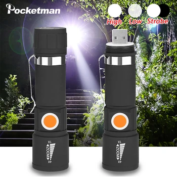 Lanterna cu LED 3 moduri de mini lanterna USB de încărcare de iluminat evidenția portabil rezistent la apa se poate concentra lanterna