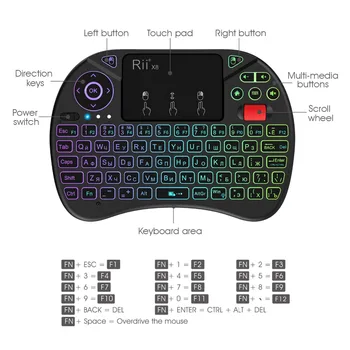 Mini tastatura Rii X8 2.4 GHz Wireless rusă Tastatura cu Touchpad ,culoare schimbătoare LED Backlit pentru Mini PC/TV box