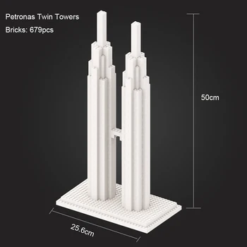 Creative 50cm Petronas Twin Towers Bloc Oraș Lume Clădire cu Arhitectură Compatibil Culoare Alb Blocuri De Caramida Jucarii