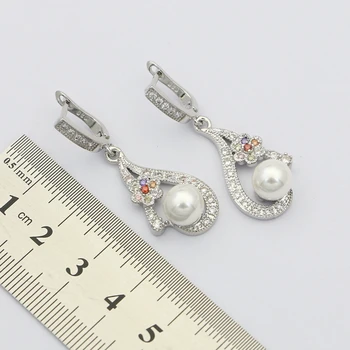 Flori Cubic Zirconia Alb Pearl Argint 925 Seturi De Bijuterii Pentru Femei Nunta Cercei Cu Piatră Pandantiv Colier De Perle Set