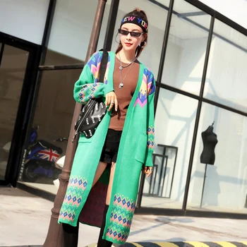 Cardigan Vintage Femei Mult Timp În Plus Dimensiune Toamna Iarna Pulover Vrac Verde Haina Casual Pulovere Supradimensionate Coreea Style Tricot Haine