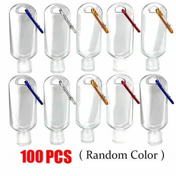 100buc Sticle Goale de Plastic pentru a Călători Sub Sticla de Șampon Cosmetice Lotiune Recipient de Sticla Cu D-forma Carabiner Cârlig Inel