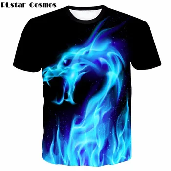 PLstar Cosmos Rece T-shirt pentru Bărbați/Femeile 3d T shirt de Imprimare Albastru Șarpe de Foc Maneci Scurte Topuri de Vara Tricouri tricou de Moda