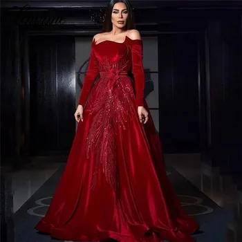 Dubai Rochii Elegante De Seara Cu Margele Handmade Red Carpet Rochie 2021 Barca Gât O Linie De Catifea Orientul Mijlociu Femei De Bal, Rochii De Petrecere