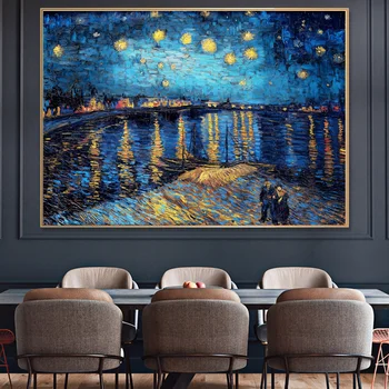 Van Gogh Pictura Celebra Reproducere Pe Panza Noapte Înstelată Peste Rhone Postere Si Printuri Impresionist Arta De Perete Decor Imagine