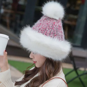 Femei de iarnă Tricotate din Lână Chelioși Căciuli Pufos Faux Blana Mingea Pălărie Drăguț Dulce în aer liber Cald Iarna Gros Plus tichie de Catifea 55-60cm