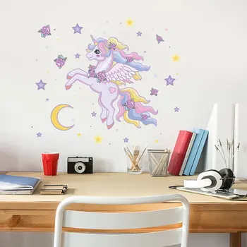 Decor camera moon star unicorn desene animate autocolante de perete pentru camere de copii living dormitor autocolant de perete