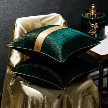 De Lux Noul Stil Chinezesc Mozaic De Culoare Pură Față De Pernă Verde Negricios Jacquard Talie Pernă Canapea Extensibilă Decor Pernă Acoperă