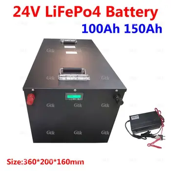 Lithium 24V 100Ah 150Ah LiFepo4 acumulator reîncărcabil de stocare a energiei solare RV sistem rulota caravana+incarcator de 10A