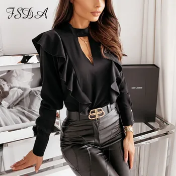 FSDA 2020 Volane Femei Bluza Tricou Alb cu Maneca Lunga de Toamna Iarna Casual Elegant Negru Gol Afară de Top Sexy Cămașă de Moda Doamnă