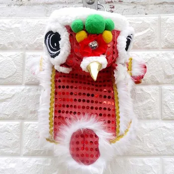 China Lion Dance Costum de Câine Paiete Cald Îngroșa Mare Haine de Câine de Companie Amuzant, Haină cu Două picioare Cat Haine de Petrecere de Anul Nou