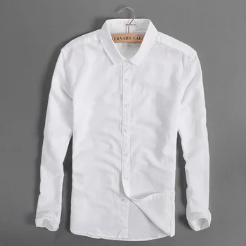 Italia brand bărbați cămașă lenjerie de pat maneca lunga din bumbac tricou barbati casual solid patru sezoane white shirt mens de moda de îmbrăcăminte camisa 4XL
