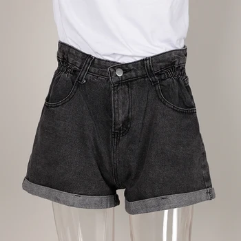 Femei Vara Elastic Talie pantaloni Scurți din Denim Ondulată Butonul Buzunar cu Fermoar Solid de Fund de Bază Feminin Toamna Casual Moda Doamnelor Scurt