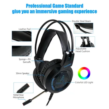 PC Gaming Headset 7.1 Gamer Sunet Surround Bass Stereo Joc de Căști Cu Microfon cu LED-uri Colorate pentru Telefon Xbox One PS4