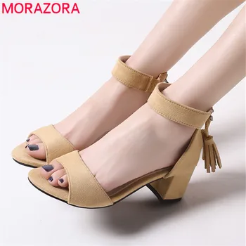 MORAZORA 2020 new sosire femei sandale turma simplu pantofi cu toc inalt, fermoar culori solide pantofi de vara rochie de moda de pantofi de femeie