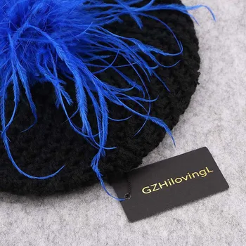 GZHilovingL Toamna Iarna bereta Capace Pentru Femei Femme Pene de Struț Pompom Blană Cap Bereta pălării 2018 Tricotate Chelioși Fete