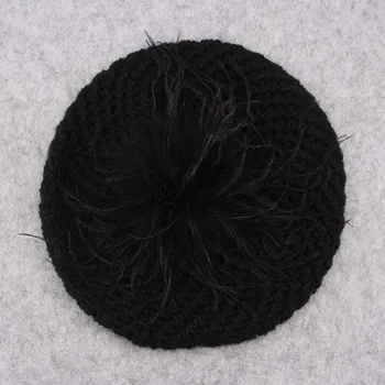 GZHilovingL Toamna Iarna bereta Capace Pentru Femei Femme Pene de Struț Pompom Blană Cap Bereta pălării 2018 Tricotate Chelioși Fete