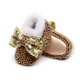 Glezna Cizme pentru Fete Leopard Bling Arc Pantofi pentru Copii Fete Copii Cizme Copii Blana Caldă Papuceii pentru Copii Caldă de Iarnă Pantofi pentru Copii