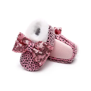 Glezna Cizme pentru Fete Leopard Bling Arc Pantofi pentru Copii Fete Copii Cizme Copii Blana Caldă Papuceii pentru Copii Caldă de Iarnă Pantofi pentru Copii