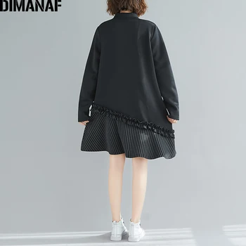 DIMANAF Femei Rochie Guler, Plus Dimensiunea Femei Lady Vestidos de Moda Rochie Eleganta Imbinate cu Dungi din Bumbac Îngroșa Iarna Negru