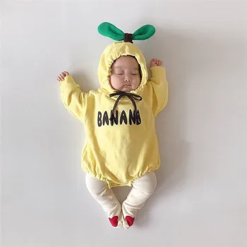 0-24M Nou-născut Copil Babys Fată Băiat Haine Banana Maneca Lunga cu Gluga Romper Bumbac Simplu Salopeta Corpul de Sus Costum Drăguț