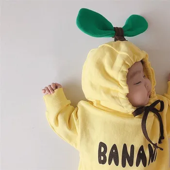 0-24M Nou-născut Copil Babys Fată Băiat Haine Banana Maneca Lunga cu Gluga Romper Bumbac Simplu Salopeta Corpul de Sus Costum Drăguț