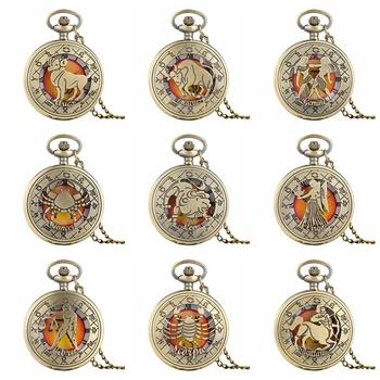 Retro Zodiac Model de Ceas de Buzunar Colier Modern Lanț de Cupru Doisprezece Constelație Pandantiv Ziua Ceas de Cadouri pentru Barbati, Femei