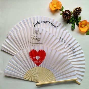 50PCS Personalizate Gravate Bambus Pliere Evantai de Mătase Personalizate, Imprimare Foto de Nunta Favoarea Ziua de naștere Copil de Dus Cadou