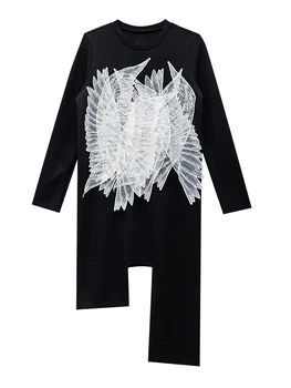 Stil chinezesc Aplicatii Brodate Rochie de Moda pentru Femei Design Creativ Neregulate de Culoare Contrastantă Mic Negru Rochie