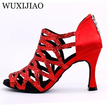 WUXIJIAO dans latino pantofi femei vals pantofi de Salsa dans pantofi zapatos de baile latino mujer black red pantofi pentru femei