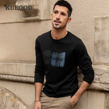 KUEGOU Bumbac de Toamnă de Primăvară de Îmbrăcăminte pentru Bărbați T-shirt de Imprimare de Moda Broderie cu Maneci Lungi tricou Top Plus Dimensiune 88131