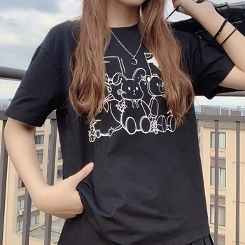 Femei T-shirt Harajuku Amuzant Desen Alb-Negru Print cu Maneci Scurte T-Shirt Mare Pierde O-gât Casual Femei T-Shirt, Blaturi
