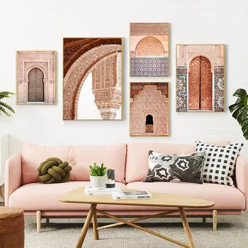 Allah Arhitecturii Islamice Poster Marocan Ușa Moscheii Musulmane Wall Art Print Imagine Panza Pictura Camera De Zi De Decorare