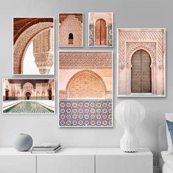 Allah Arhitecturii Islamice Poster Marocan Ușa Moscheii Musulmane Wall Art Print Imagine Panza Pictura Camera De Zi De Decorare
