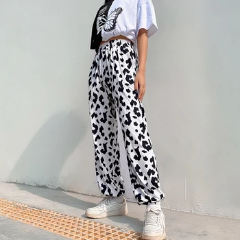 Femeile Elastic Talie Mare Vacă De Lapte Print Pantaloni Femei Harajuku Streetwear Drept Liber De Jogging Pantaloni Pantaloni