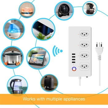 ZigBee Smart Power Strip Brazilia Plug Inteligent Bara de Putere Multiple Priza prelungitor cu 4 porturi USB si 4 Dopuri de AC de Tuya.