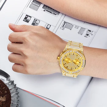 Ceasuri barbati Brand MISSFOX de Lux Set Diamond 18k Gold Ceas Pentru Man de Vânzare de Top Hip Hop Stil Impermeabil Cuarț Cocoș Cadou 2020