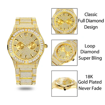 Ceasuri barbati Brand MISSFOX de Lux Set Diamond 18k Gold Ceas Pentru Man de Vânzare de Top Hip Hop Stil Impermeabil Cuarț Cocoș Cadou 2020