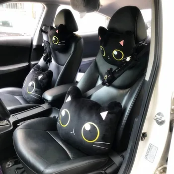 Candice guo drăguț jucărie de pluș animale desene animate ochii mari de pisica neagra pisoi moale scaun auto tetiera pernă pentru gât capacul curelei de cadou de ziua de nastere