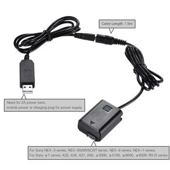Andoer NP-FW50 Dummy Baterie+DC Power Bank USB Cablu pentru a. AC-PW20 Sony NEX-3/5/6/7 Serie A33 A37 A35 A55 a7 a7R a7II A6000 A6300