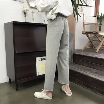Pantaloni Casual Femei Elastic-talie Dantela-up Glezna-lungime Moale Sertizare Stil coreean Vrac Femei de Agrement Pantaloni Chic de Moda Noua