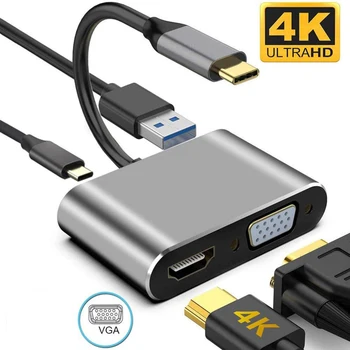 De tip c la VGA compatibil HDMI 4 în 1 Stație de Andocare USB-Concentrator de 1080P HDTV Adaptor Pentru Macbook Tastatură de Calculator PC DVD