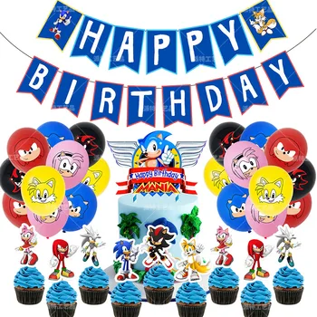 Super Sonic Tema Petrecere Decoratiuni Baloane Set Sonic Banner Ziua De Nastere Tort Toppers Air Ballon Petrecere De Aniversare Pentru Copii Provizii