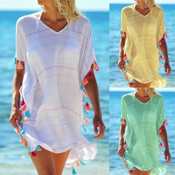 Femei Ciucure Rochie De Vară V Gâtului Doamnelor Bluza Tricou Înot Topuri Cu Dungi Bikini Acoperi Costume De Baie, Rochie De Plaja Salida De